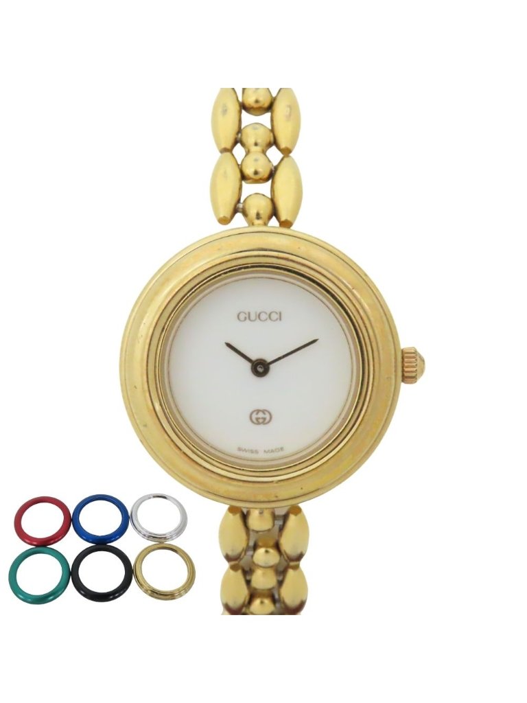 Gucci Watch Change Bezel L Stainless Steel Plastic Gold Multicolor Dial White